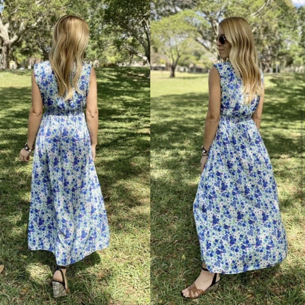 Zara satin blue floral midi dress